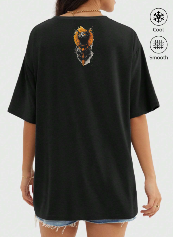 kedi siyah 01K arka scaled - Kedi Baskılı Oversize Tişört