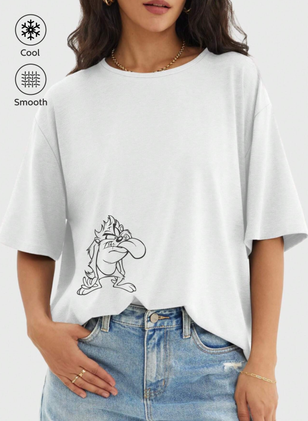 Tazmanya Canavarı Baskılı Oversize Tişört 2 taz beyaz 01K scaled - Tazmanya Canavarı Baskılı Oversize Tişört