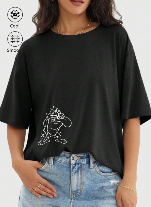 taz-siyah-01K taz siyah 01K scaled - Tazmanya Canavarı Baskılı Oversize Tişört