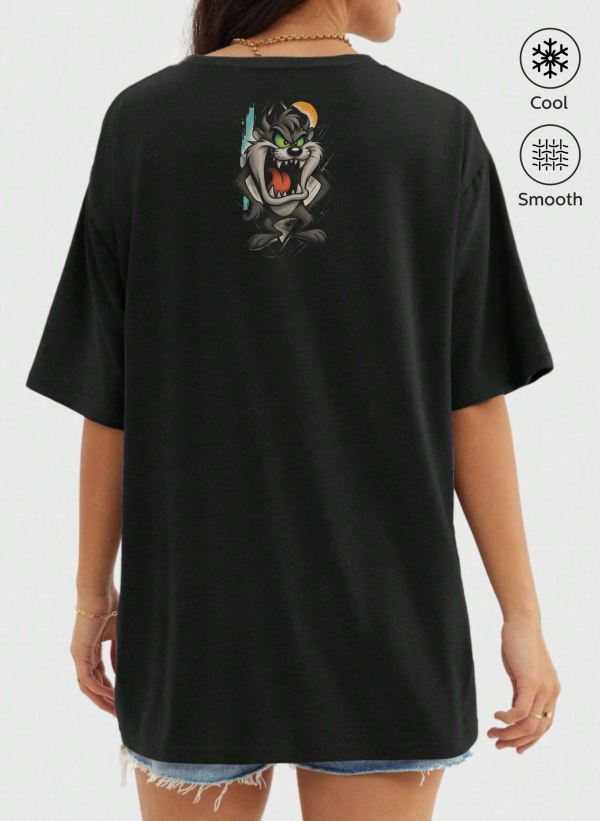 Tazmanya Canavarı Baskılı Oversize Tişört 3 taz siyah 02K arka scaled - Tazmanya Canavarı Baskılı Oversize Tişört