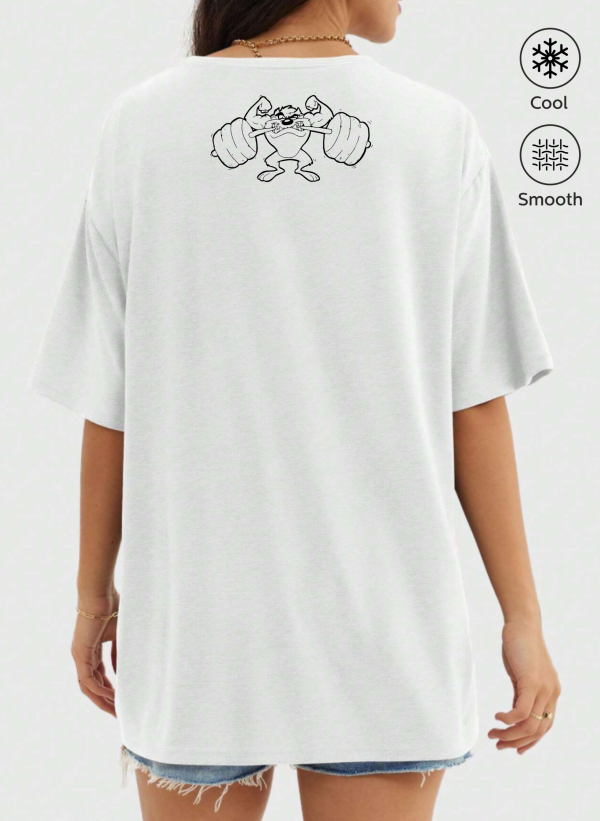 tazkadingym beyaz 01 arka scaled - Tazmanya Canavarı Baskılı Oversize Tişört