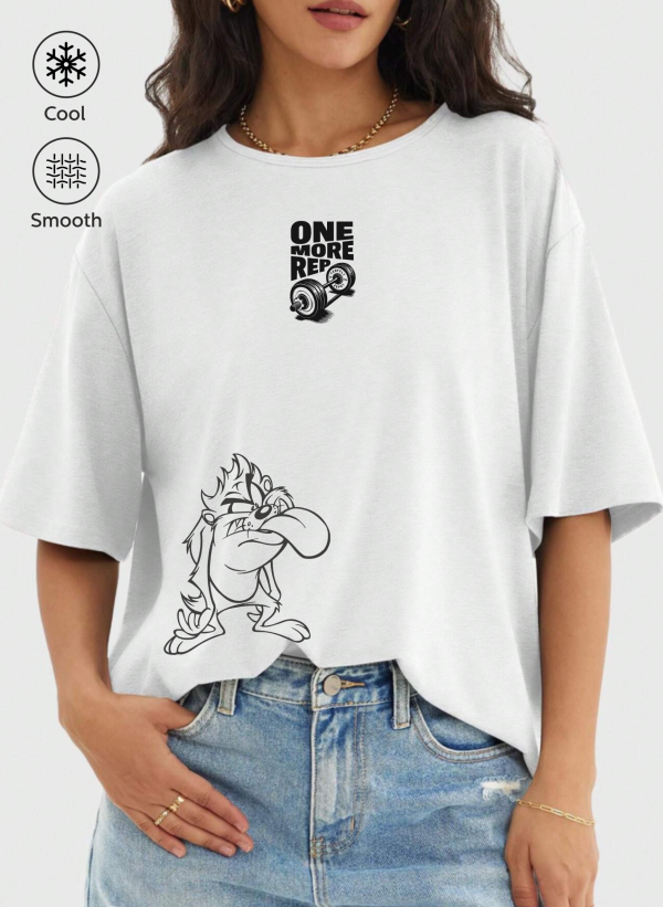 tazkadıngym-beyaz-03 tazkadingym beyaz 03 scaled - Tazmanya Canavarı Baskılı Oversize Tişört