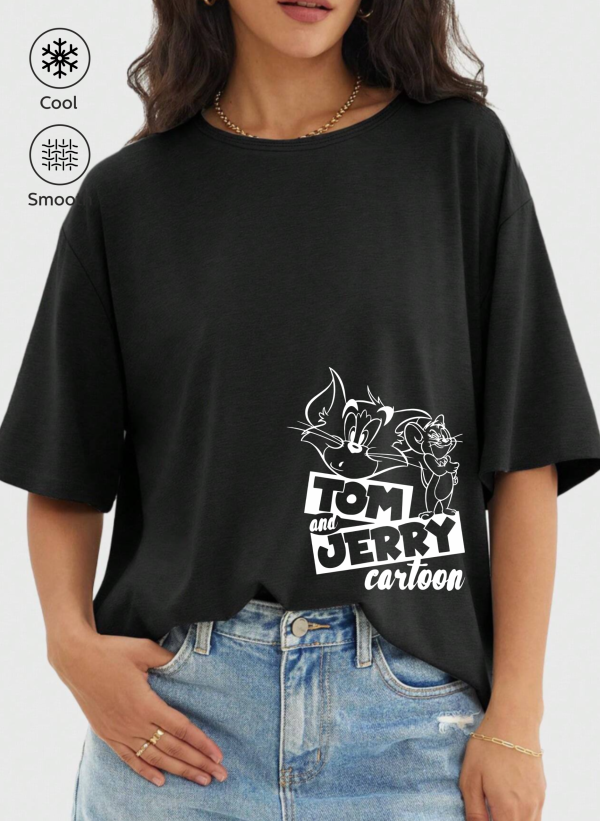 tomandjerry siyah k 03 scaled - Tom And Jerry Baskılı Oversize Tişört